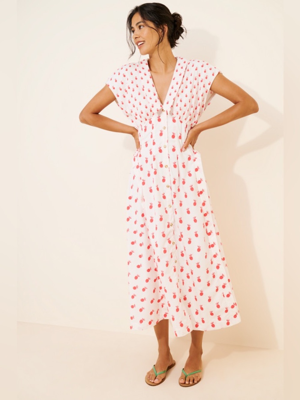 Anthropologie Short-Sleeve V-Neck Pleated Midi Dress - Picture 1 of 6